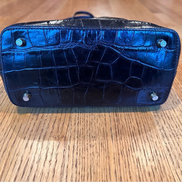 Monsac Black Crocodile-Embossed Genuine Leather Handbag with Shoulder Handles - Picture 14 of 15